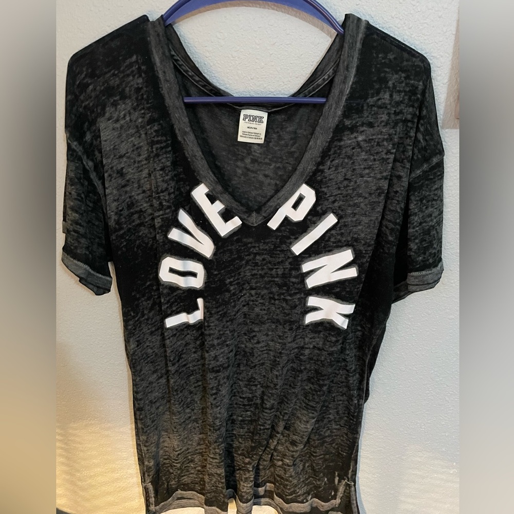 PINK by Victoria’s Secret V-Neck Tee – Distressed/Thin | Size M (Fits Like L)
